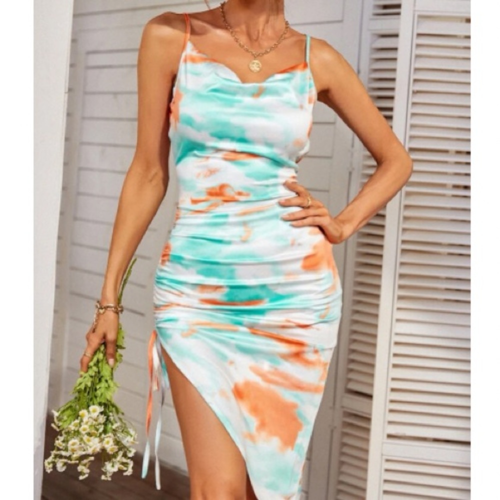 Boho brush print slit thing cami dress - Picture 5 of 9